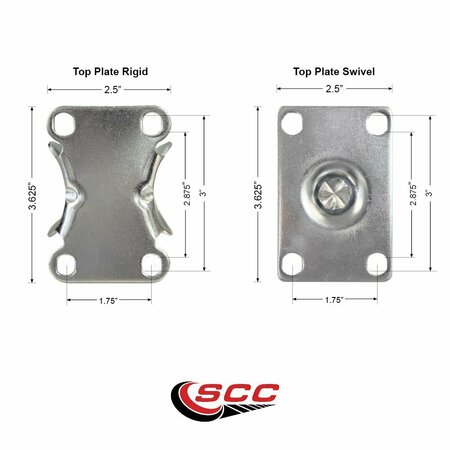 Service Caster 4'' Hard Rubber Wheel Swivel Top Plate Caster Set with 2 Posi Brakes 2 Rigid, 4PK SCC-20S414-HRS-PLB-2-R-2